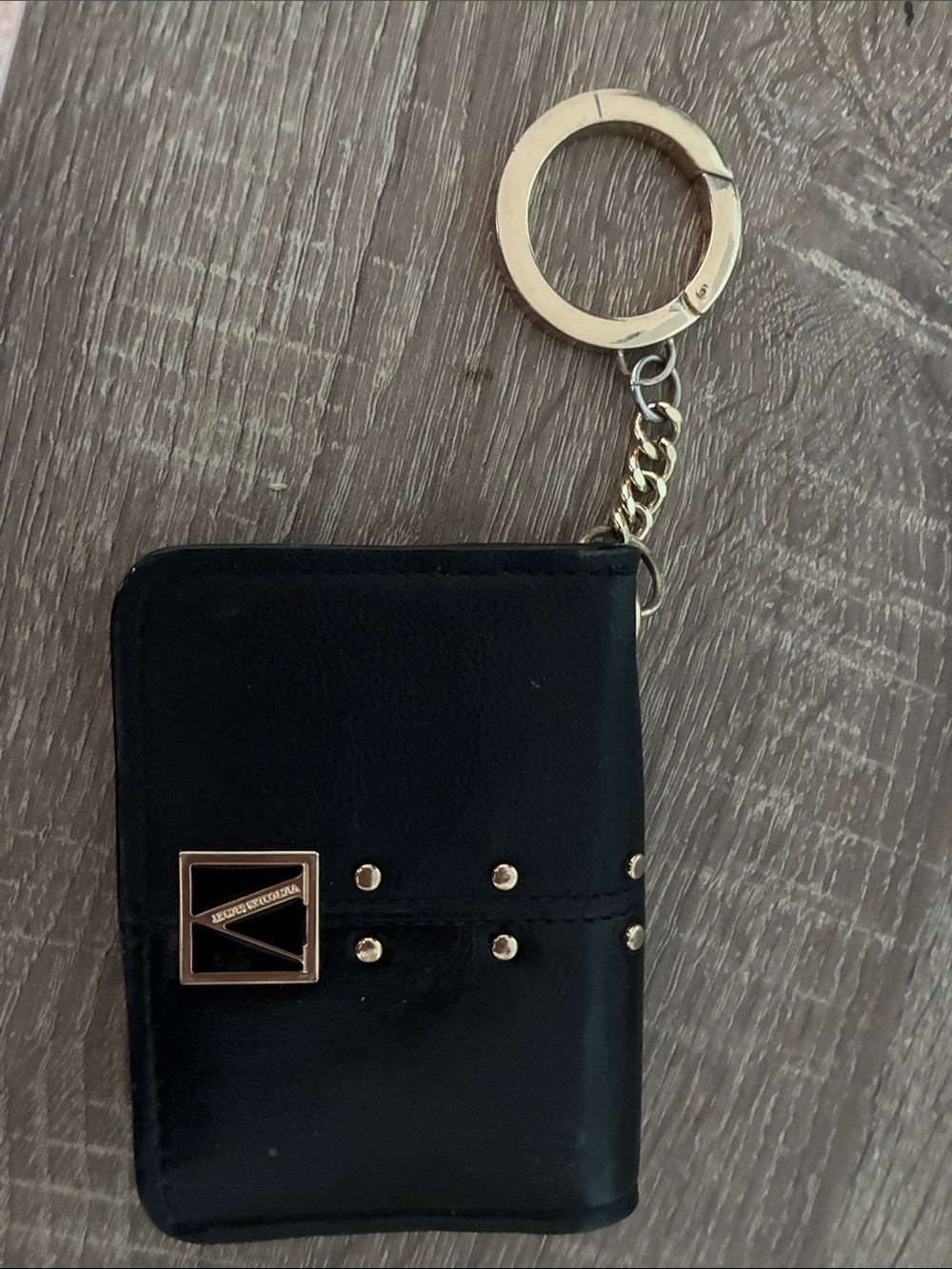 Victoria's Secret Black Card Holder Keychain with Gold Hardware